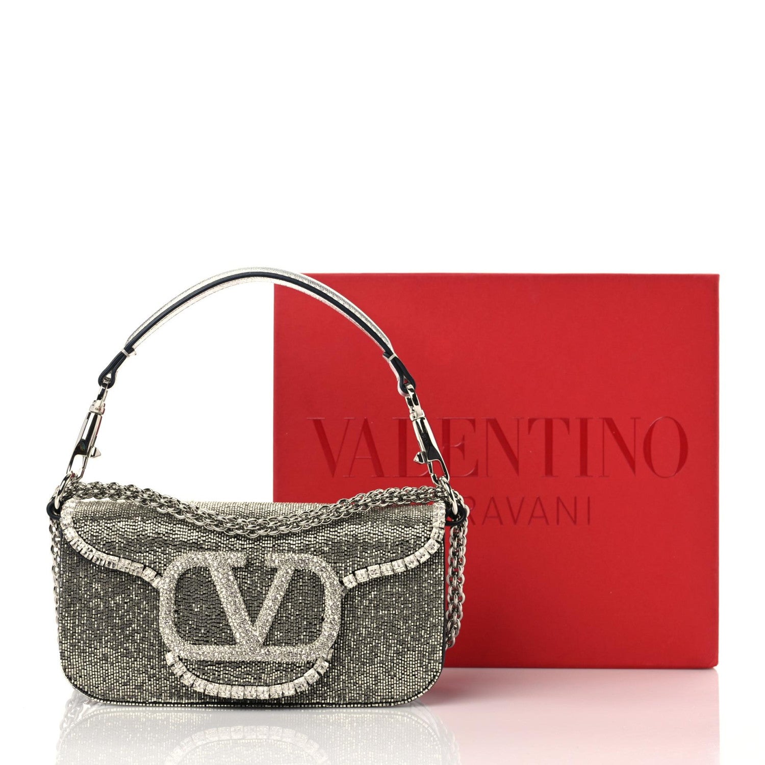Valentino Garavani Swarovski Crystal Embroidered Vlogo Small Loco Shoulder Bag Crystal Silver 13 of 13