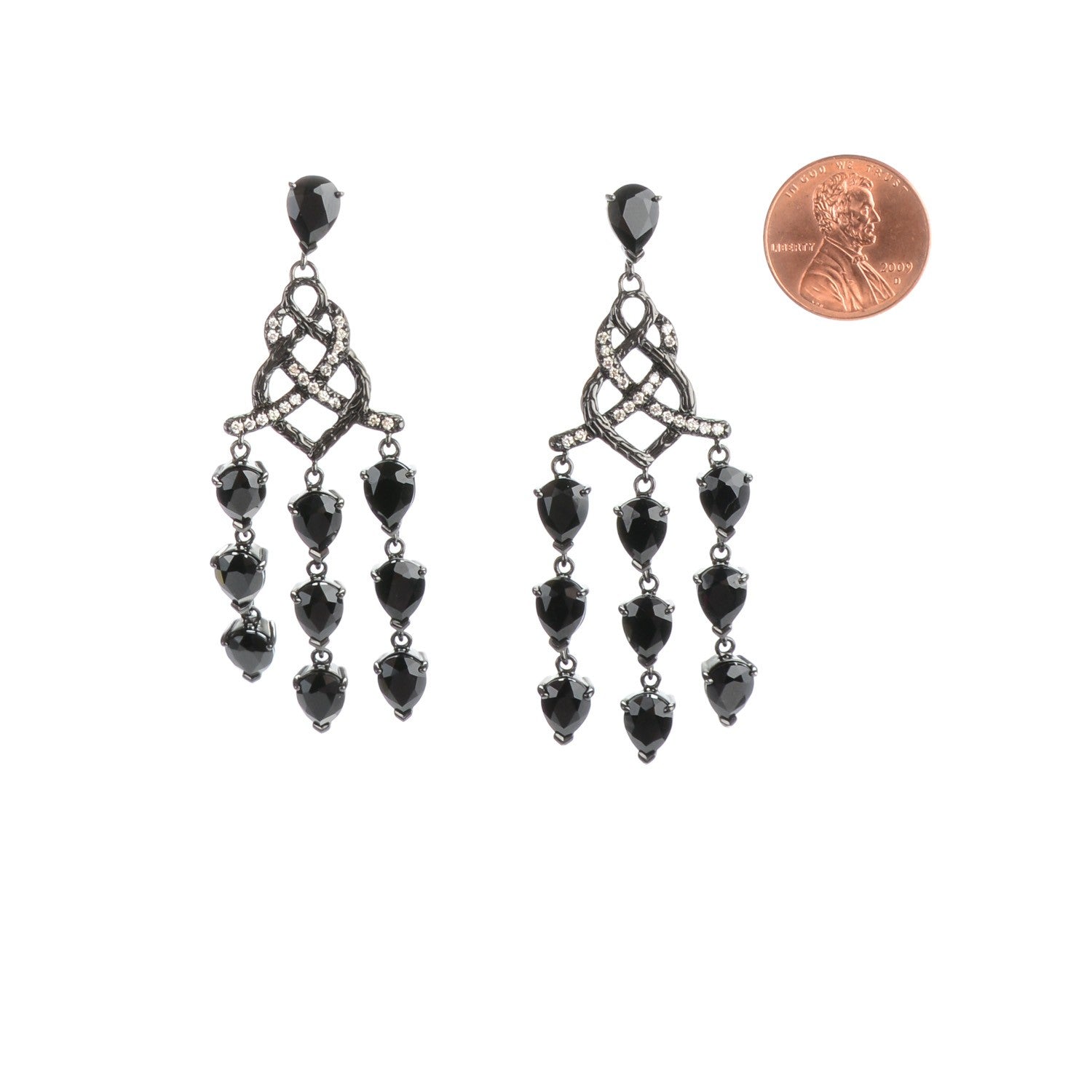 John Hardy Sterling Silver Black Chalcedony Diamond Batu Classic Chain Chandelier Earrings 2 of 5