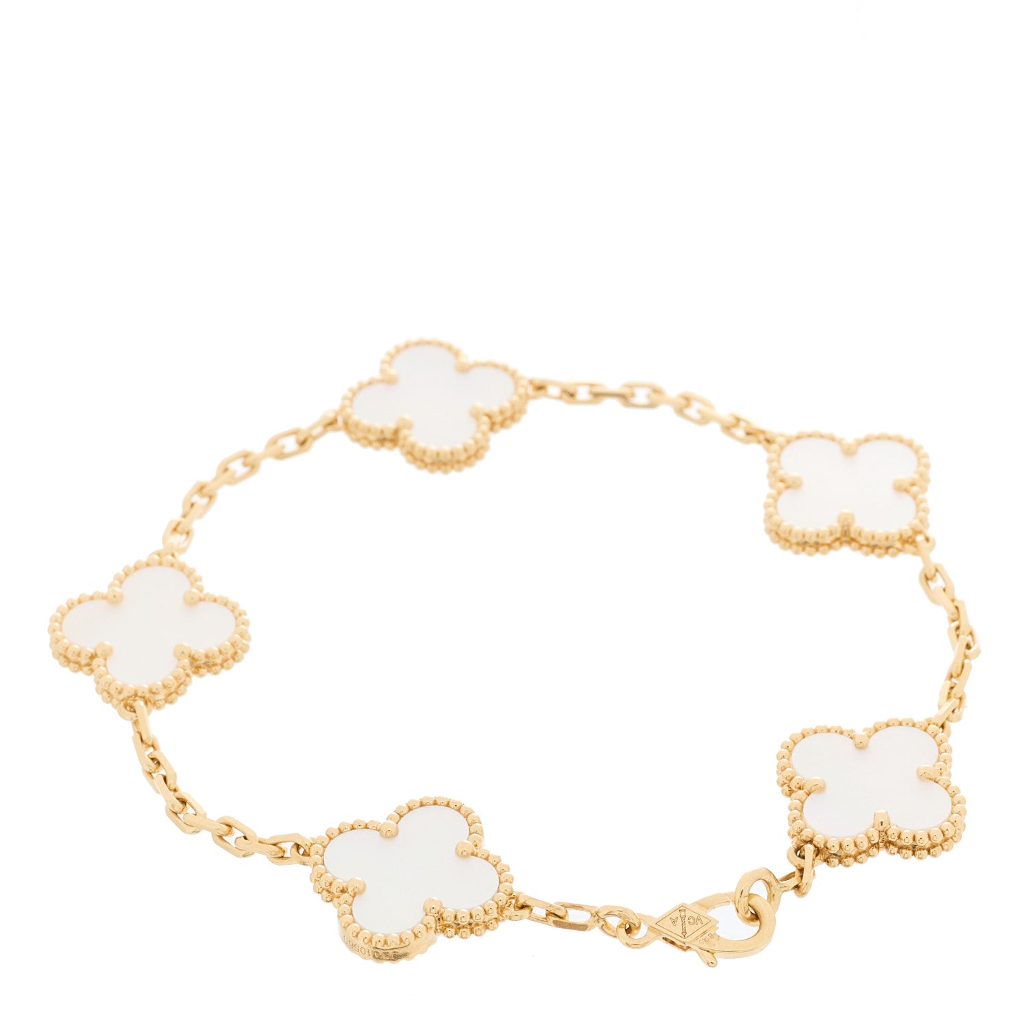 Van Cleef & Arpels 18K Yellow Gold Mother of Pearl 5 Motifs Vintage Alhambra Bracelet 2 of 5