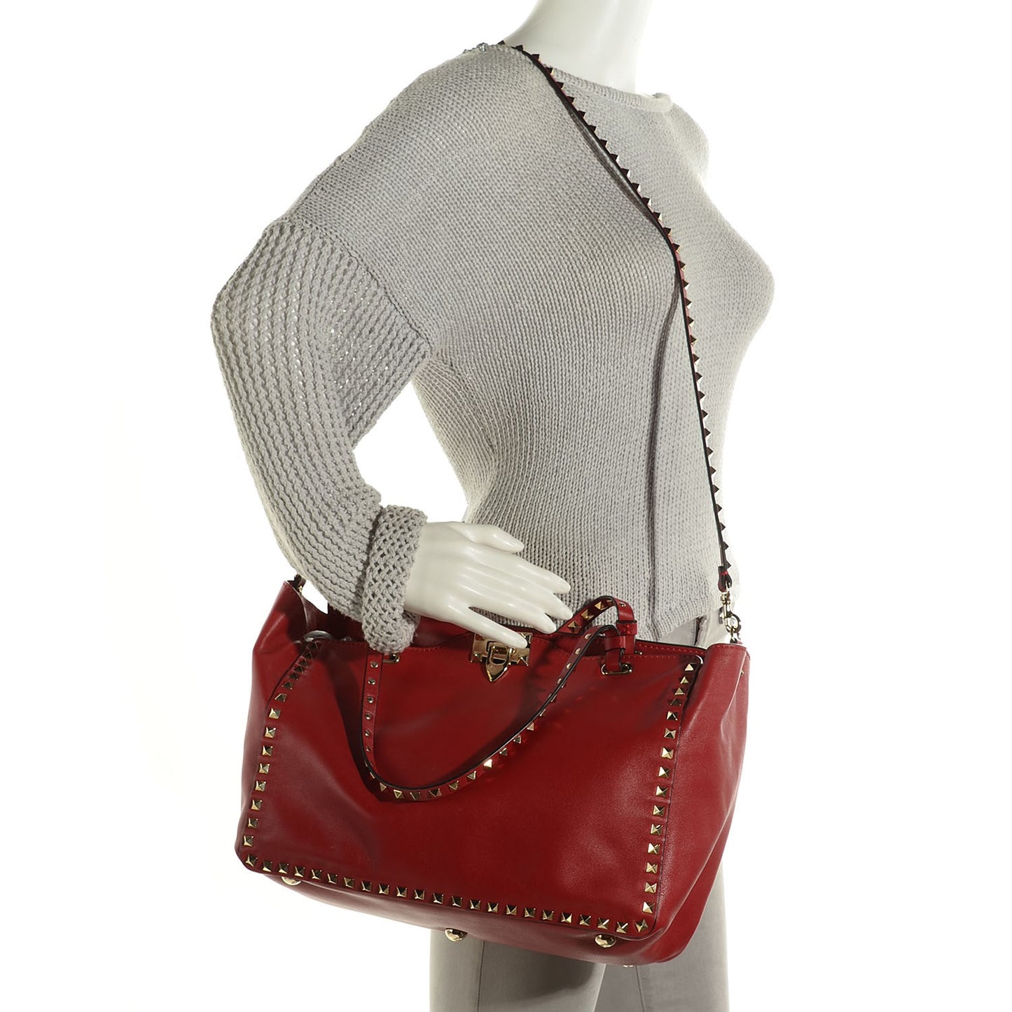Vitello Medium Rockstud Tote Rosso Valentino