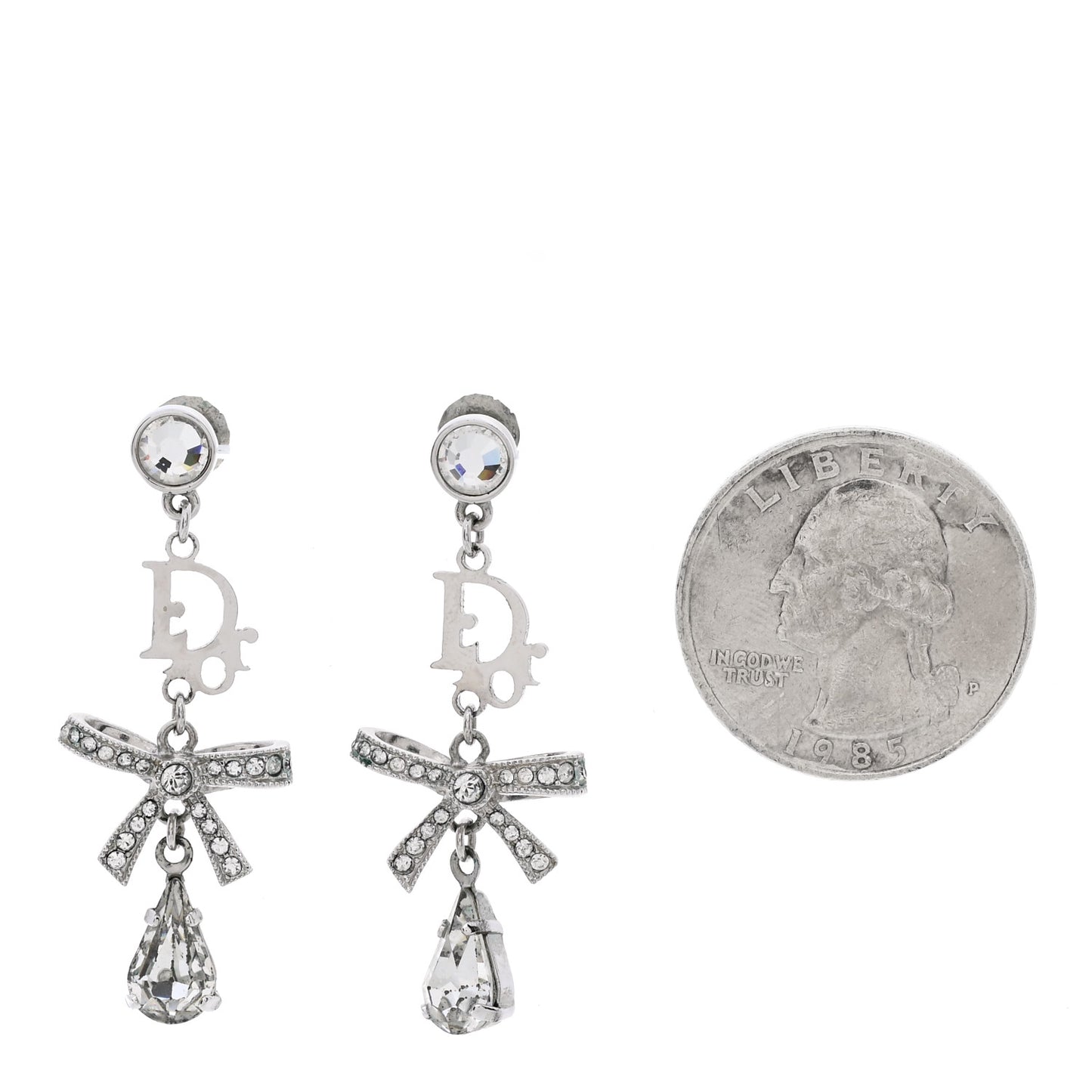 Crystal Bow Hoop Earrings Silver