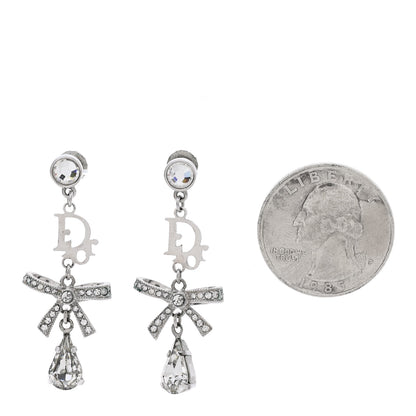 Christian Dior Crystal Bow Hoop Earrings Silver 2 of 4