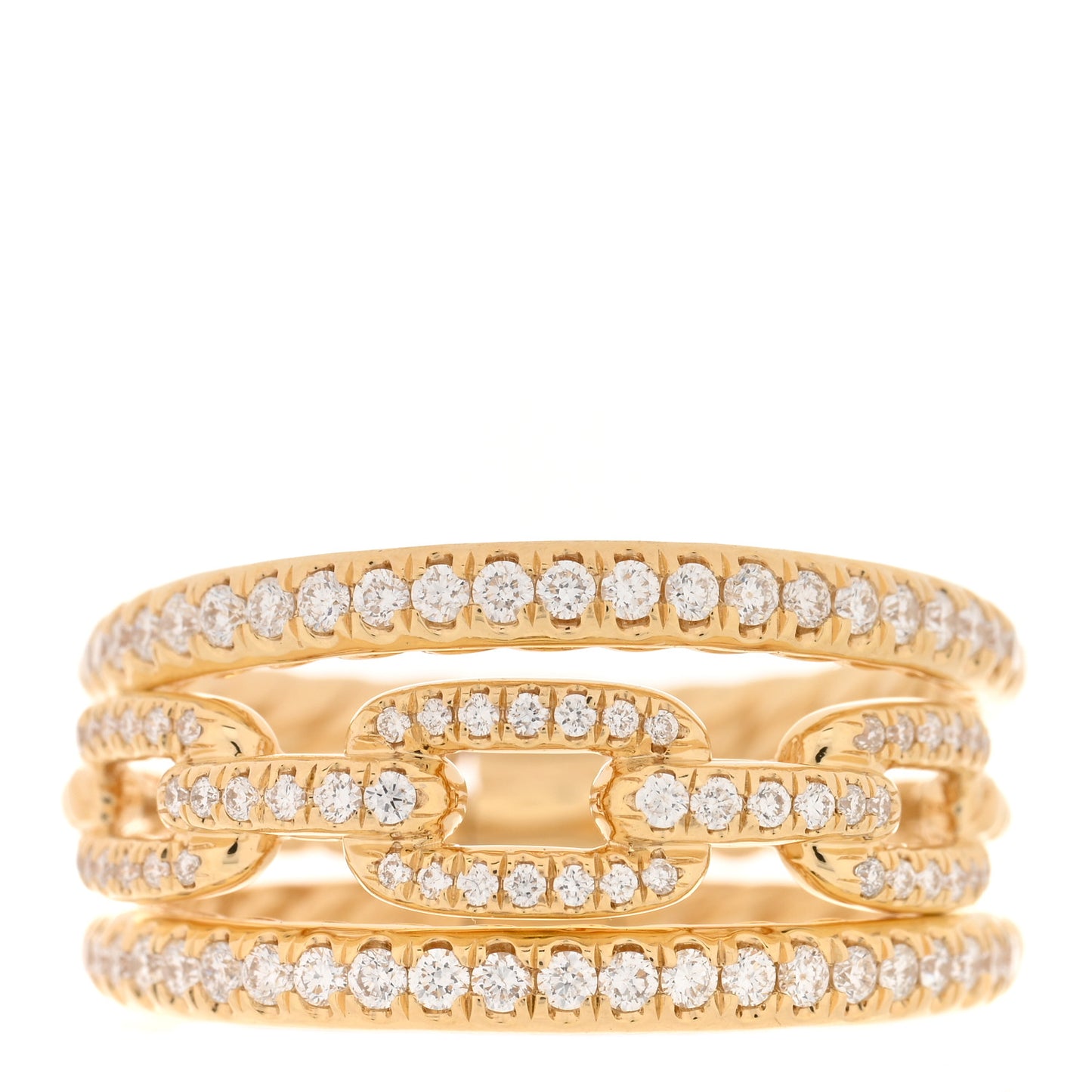 18K Yellow Gold Diamond Stax Three-Row Pave Chain Link Ring 54 7