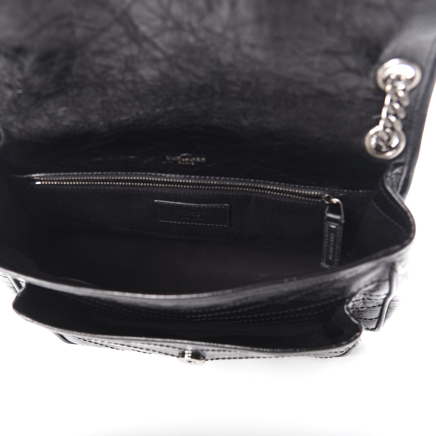 Crinkled Calfskin Matelasse Monogram Medium Niki Chain Satchel Black
