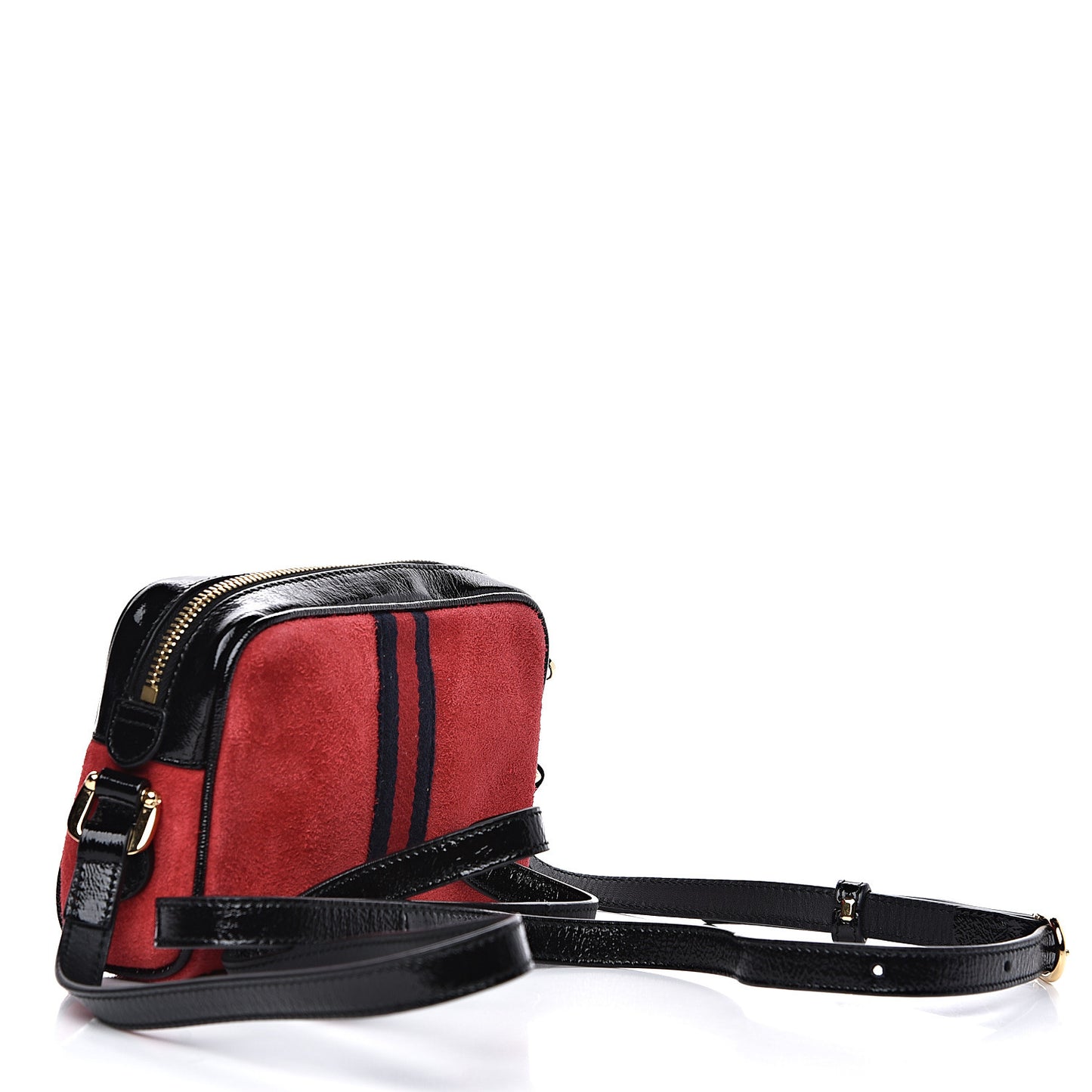 Suede Patent Web Mini Ophidia Shoulder Bag Red