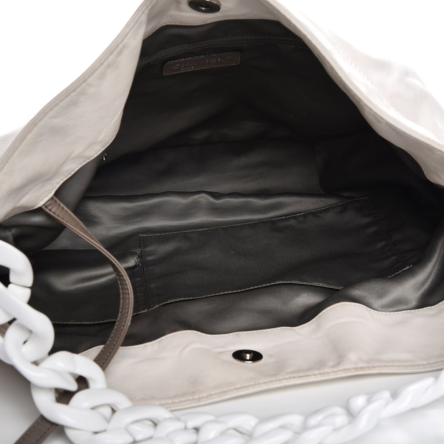 Calfskin Modern Chain Rhodoid Hobo White