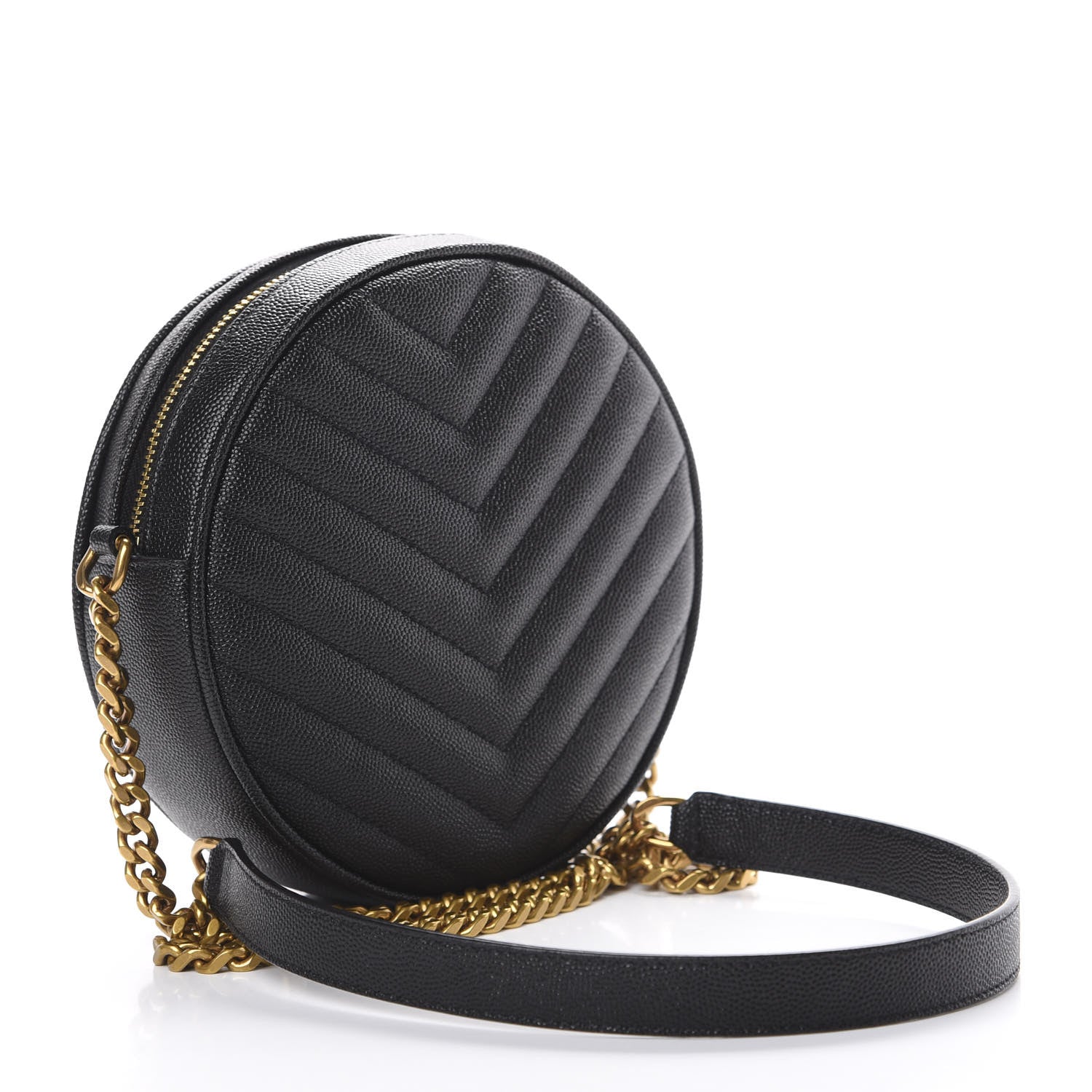 Saint Laurent Grain De Poudre Matelasse Chevron Quilted Round Vinyle Camera Bag Black 2 of 9