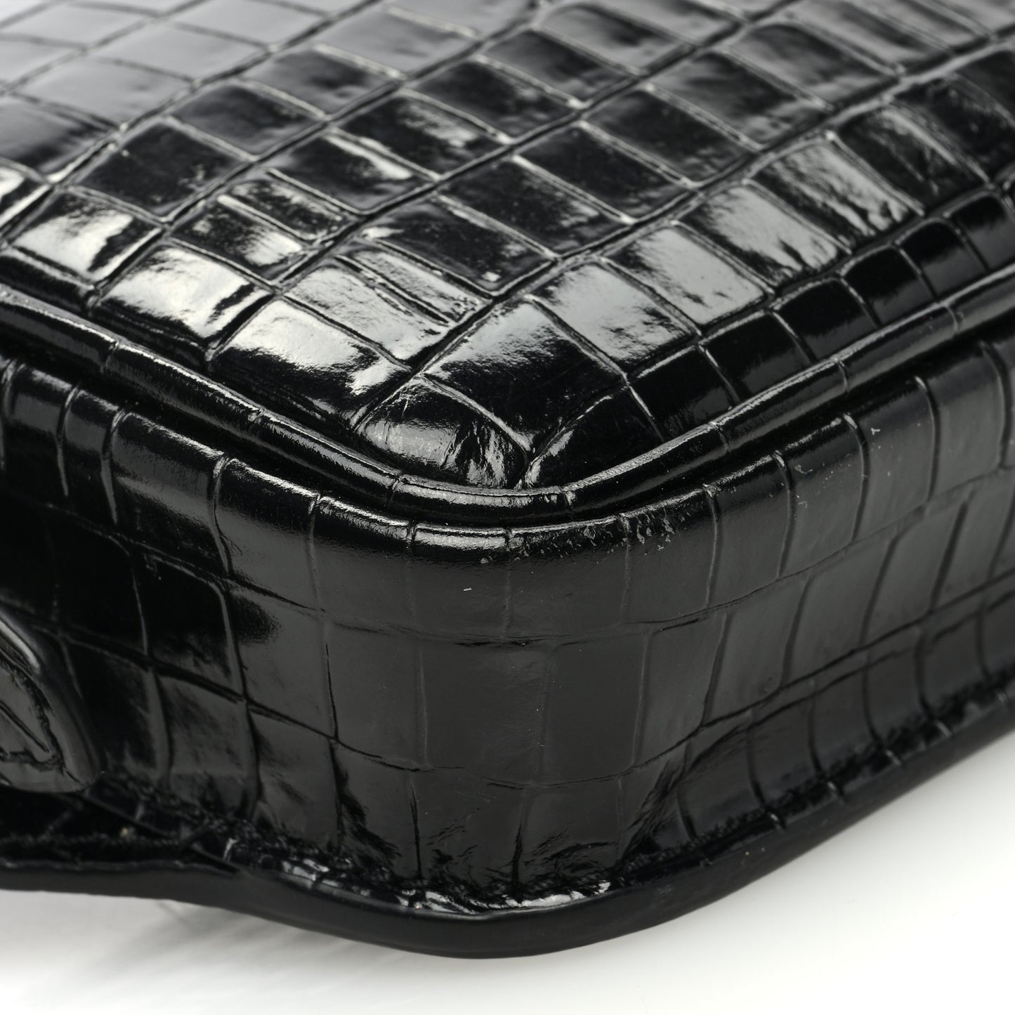 Calfskin Crocodile Embossed Small Zip Belt Bag Black
