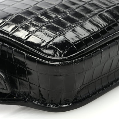 Tom Ford Calfskin Crocodile Embossed Small Zip Belt Bag Black 8 of 9