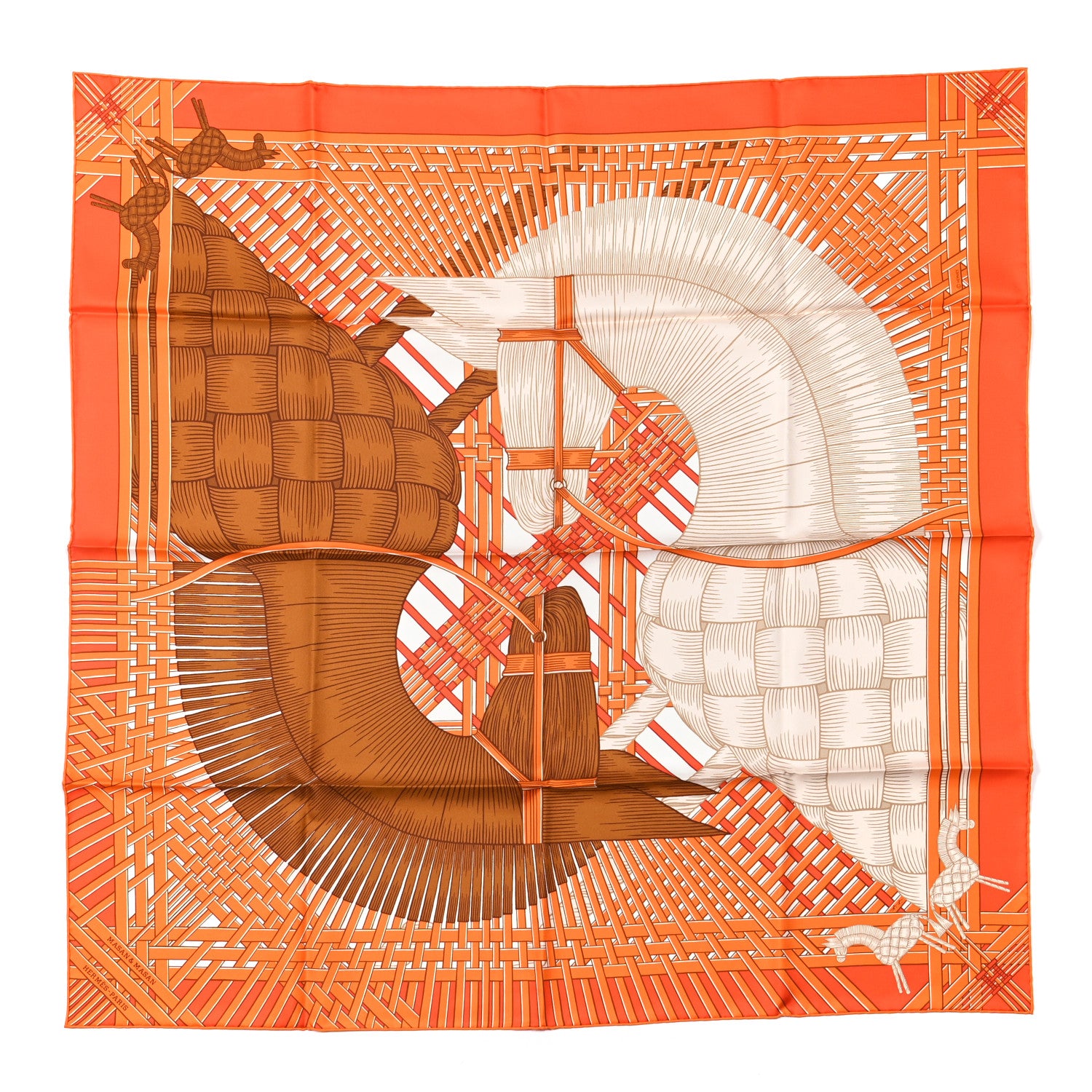 Hermes Silk Masan & Masan Scarf 90 Orange Grege Tabac 1 of 5