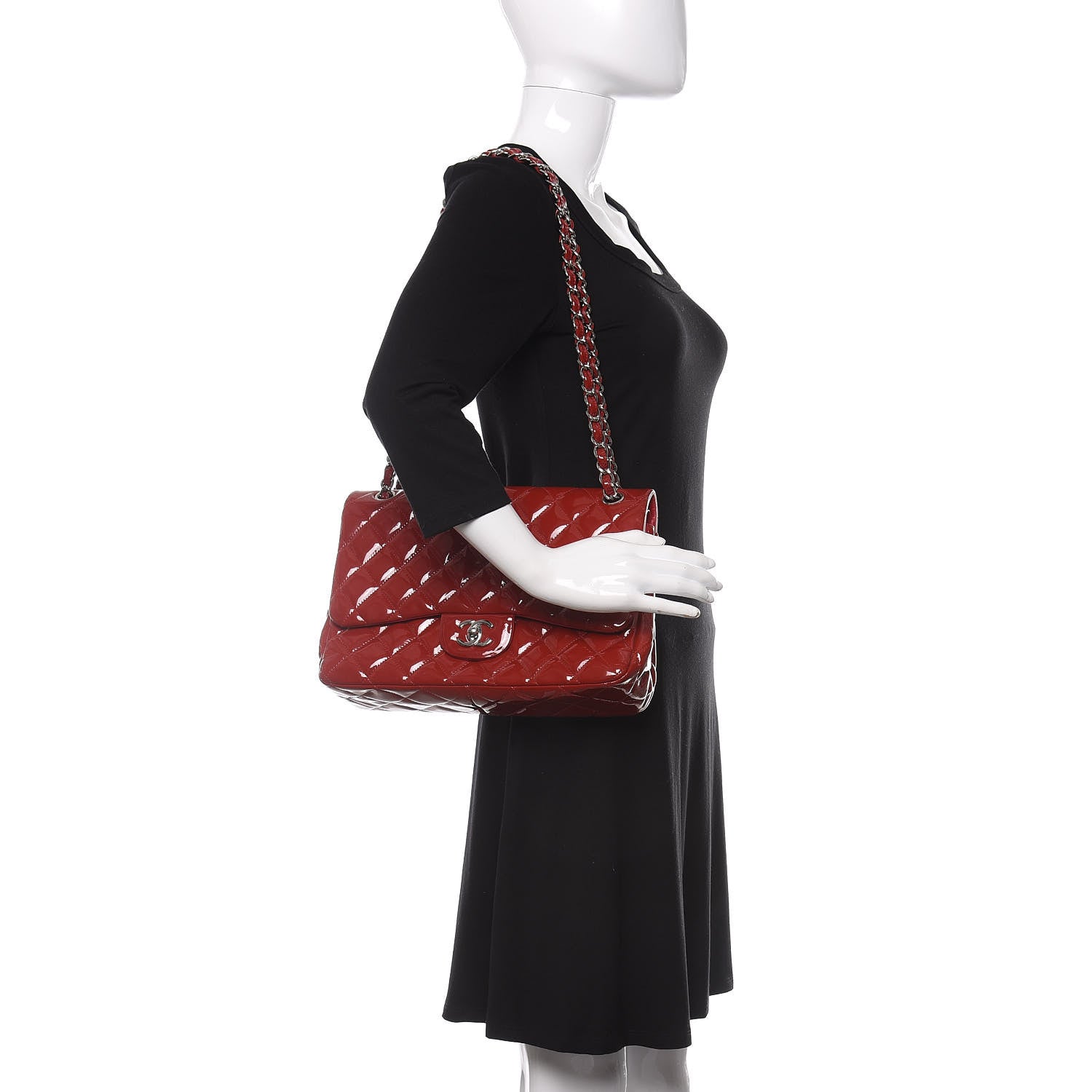 Chanel Patent Quilted Jumbo Double Flap Red 2 of 11
