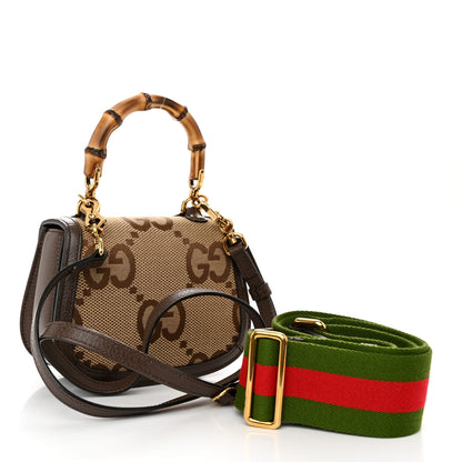 Gucci Monogram Jumbo GG Textured Dollar Calfskin Web Mini Bamboo 1947 Top Handle Bag Camel Ebony New Acero 3 of 11