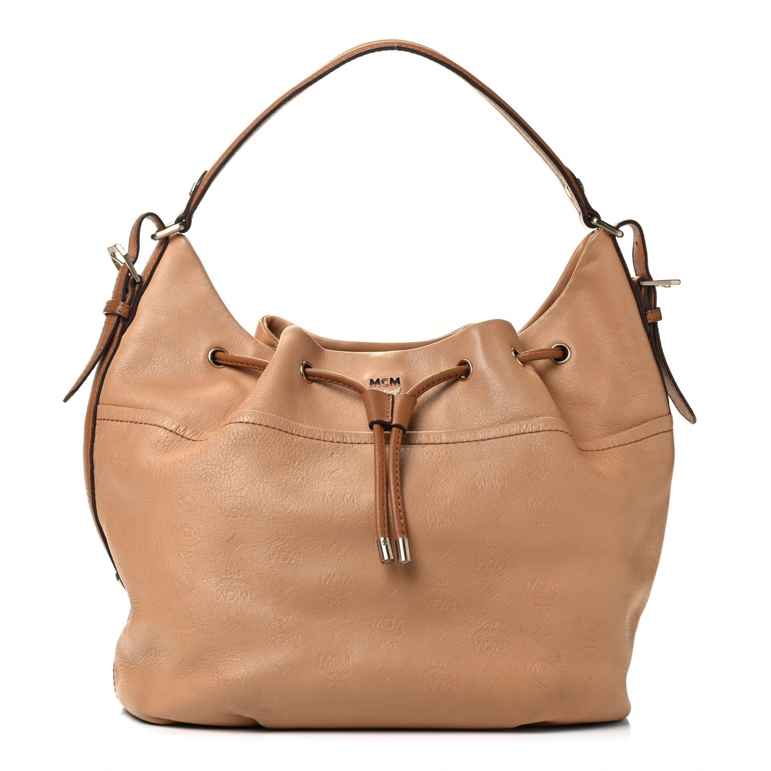 MCM Calfskin Ottomar Drawstring Shoulder Bag Beige 1 of 4