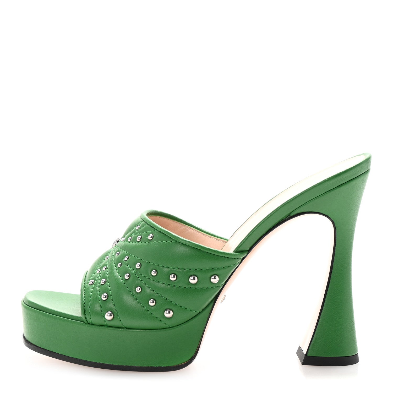 Gucci Calfskin Embellished Claire Mules 37.5 Spring Green 1 of 10