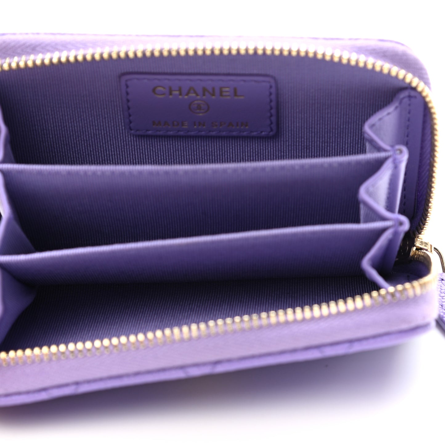 Caviar Quilted Zip Around Coin Purse Wallet Purple