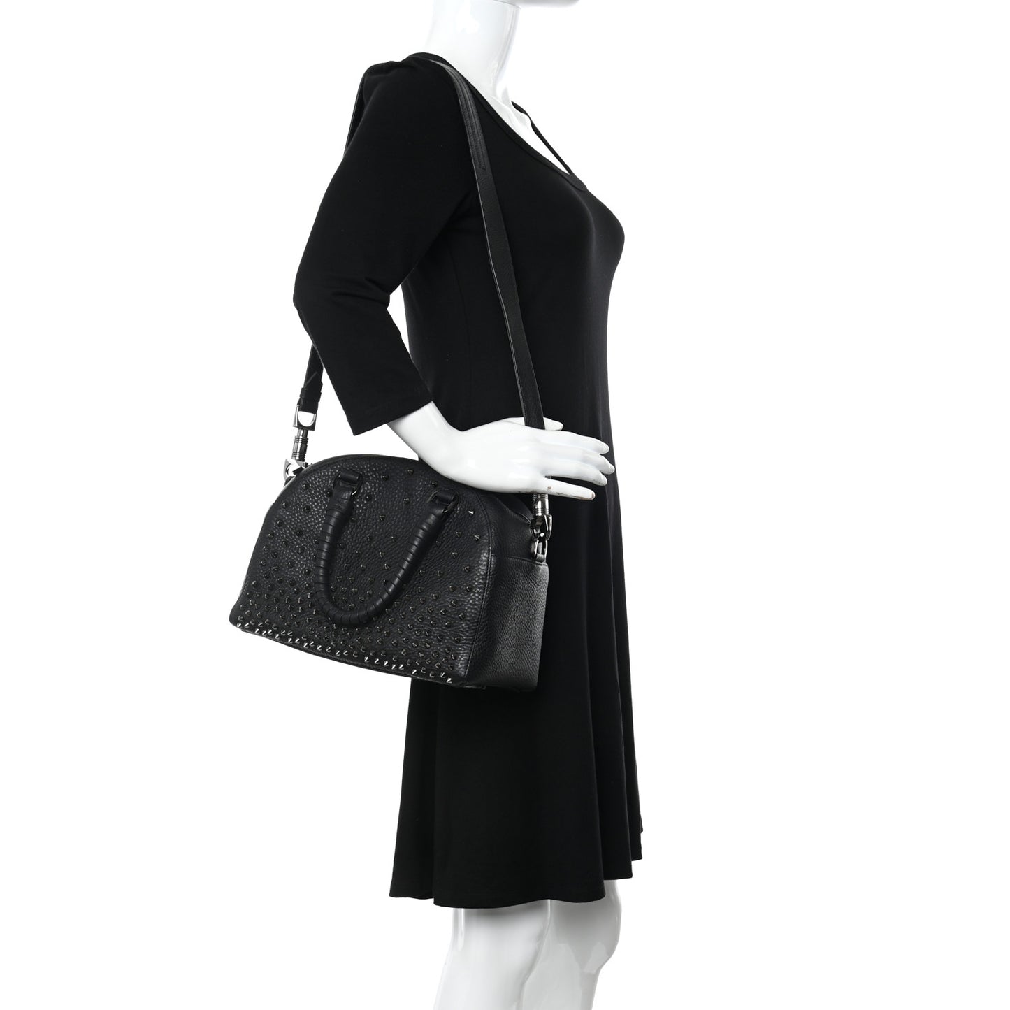 Grained Calfskin Studded Panettone Degrade Dome Bag Black