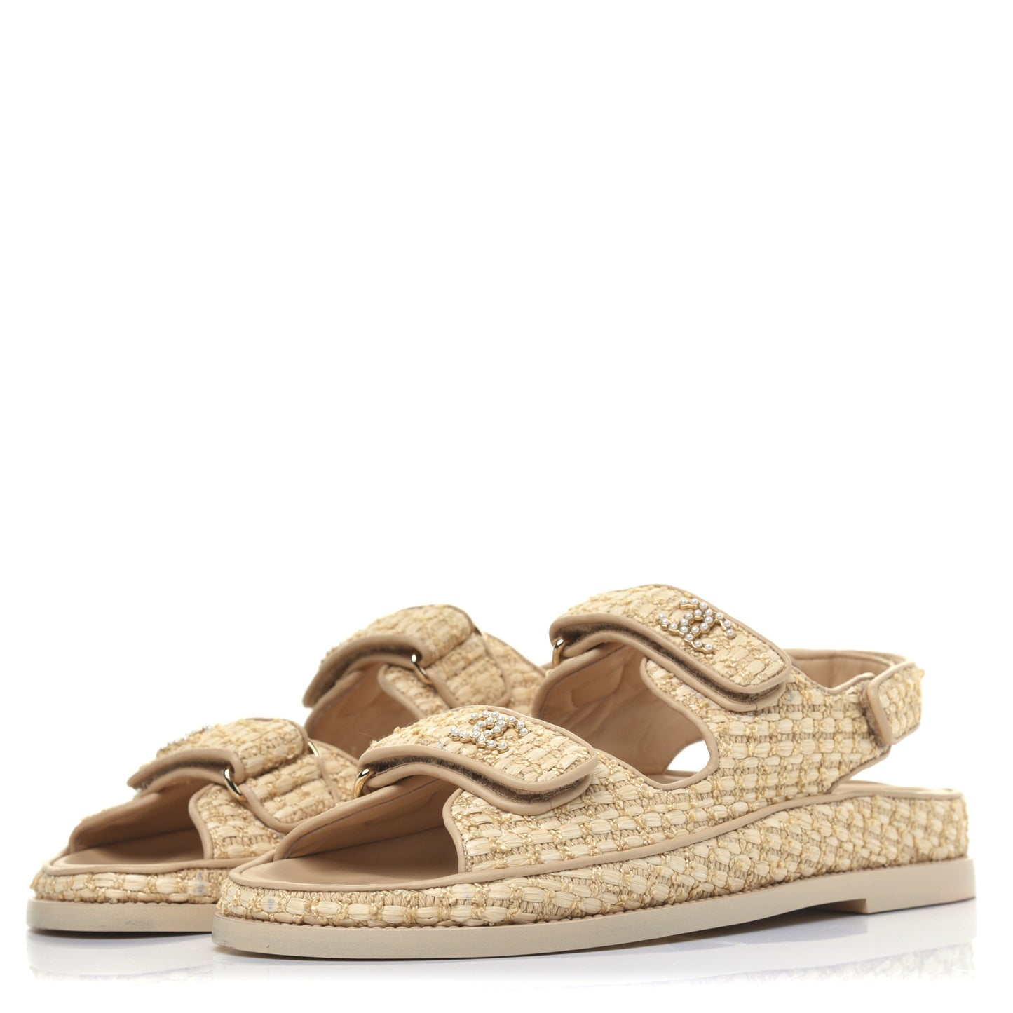Braided Fabric Velcro Dad Sandals 39 Beige