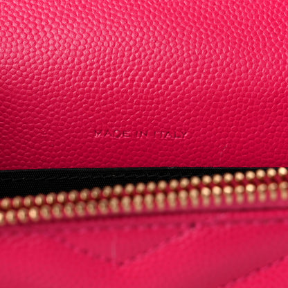 Saint Laurent Grain De Poudre Matelasse Chevron Monogram Envelope Chain Wallet Fresh Fuchsia 7 of 13