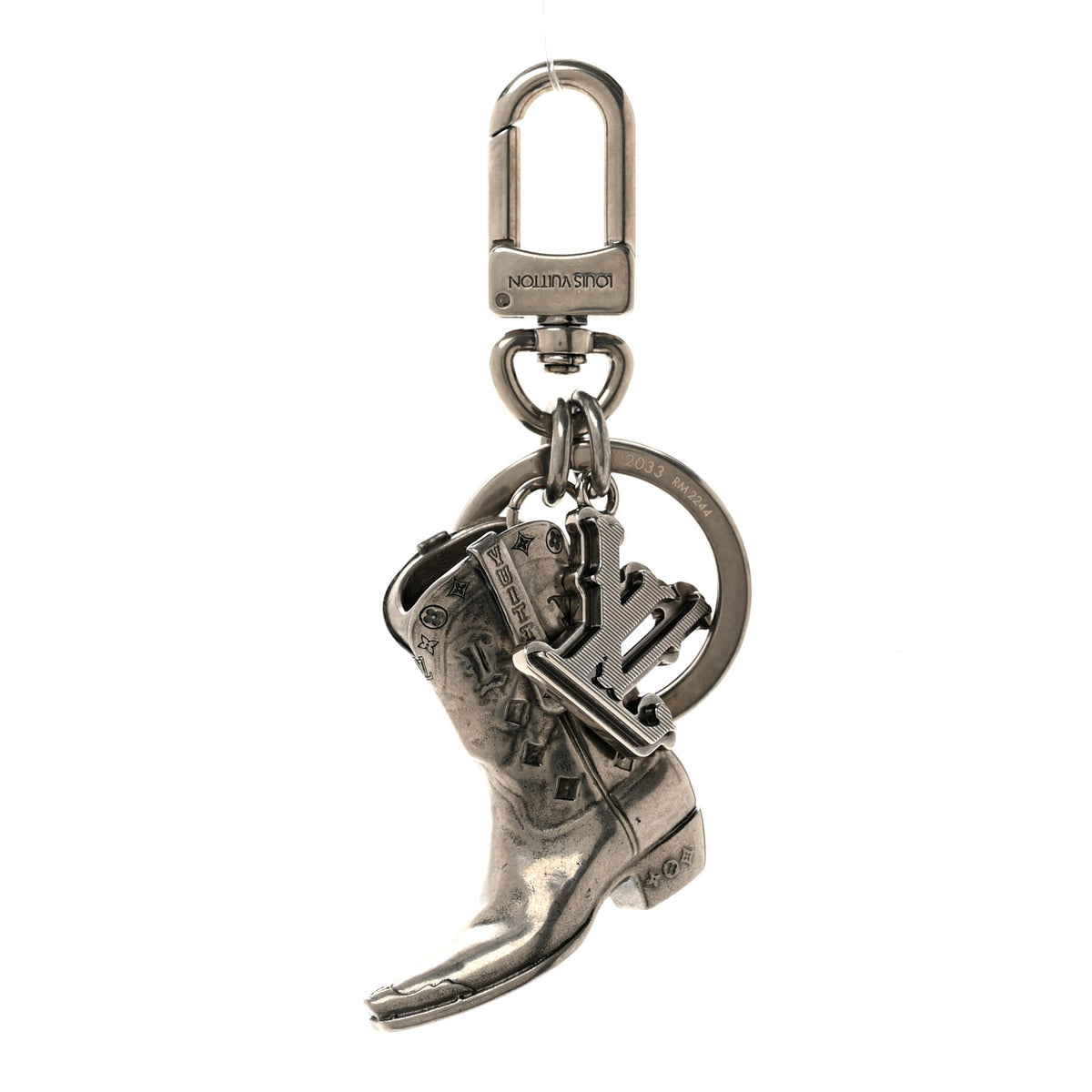 Metal Cowboy Boot Bag Charm Key Holder Silver