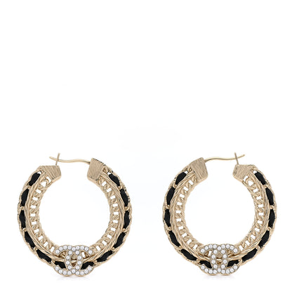 Chanel Crystal Lambskin CC Chain Hoop Earrings Gold Black 1 of 5
