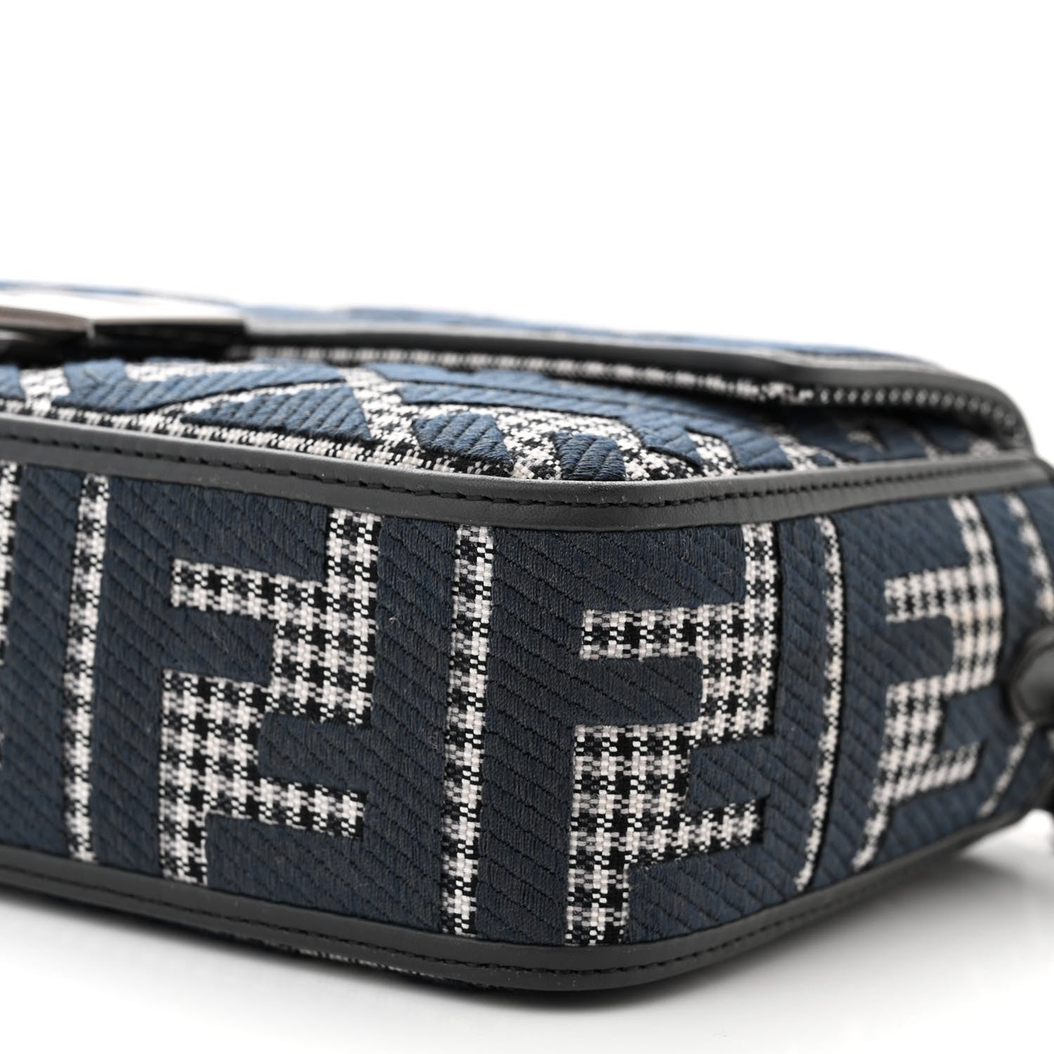 Fendi Wool Vitello King Houndstooth FF Embroidered Baguette Grigio Anthracite 10 of 13