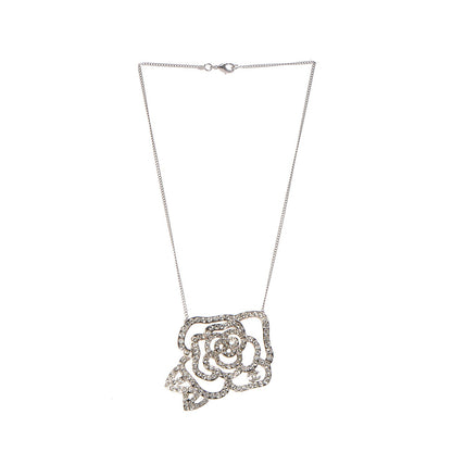 Chanel Swarovski Crystal Camellia CC Necklace Silver 4 of 7