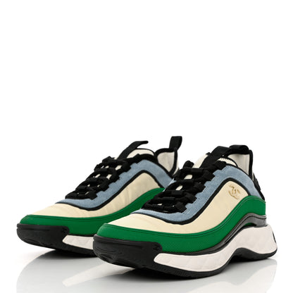 Chanel Suede Calfskin Mixed Fibers CC Sneakers 41 Ivory Green Light Blue 3 of 9
