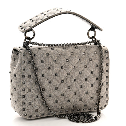 Valentino Garavani Wool Medium Rockstud Spike Shoulder Bag Grey 3 of 9