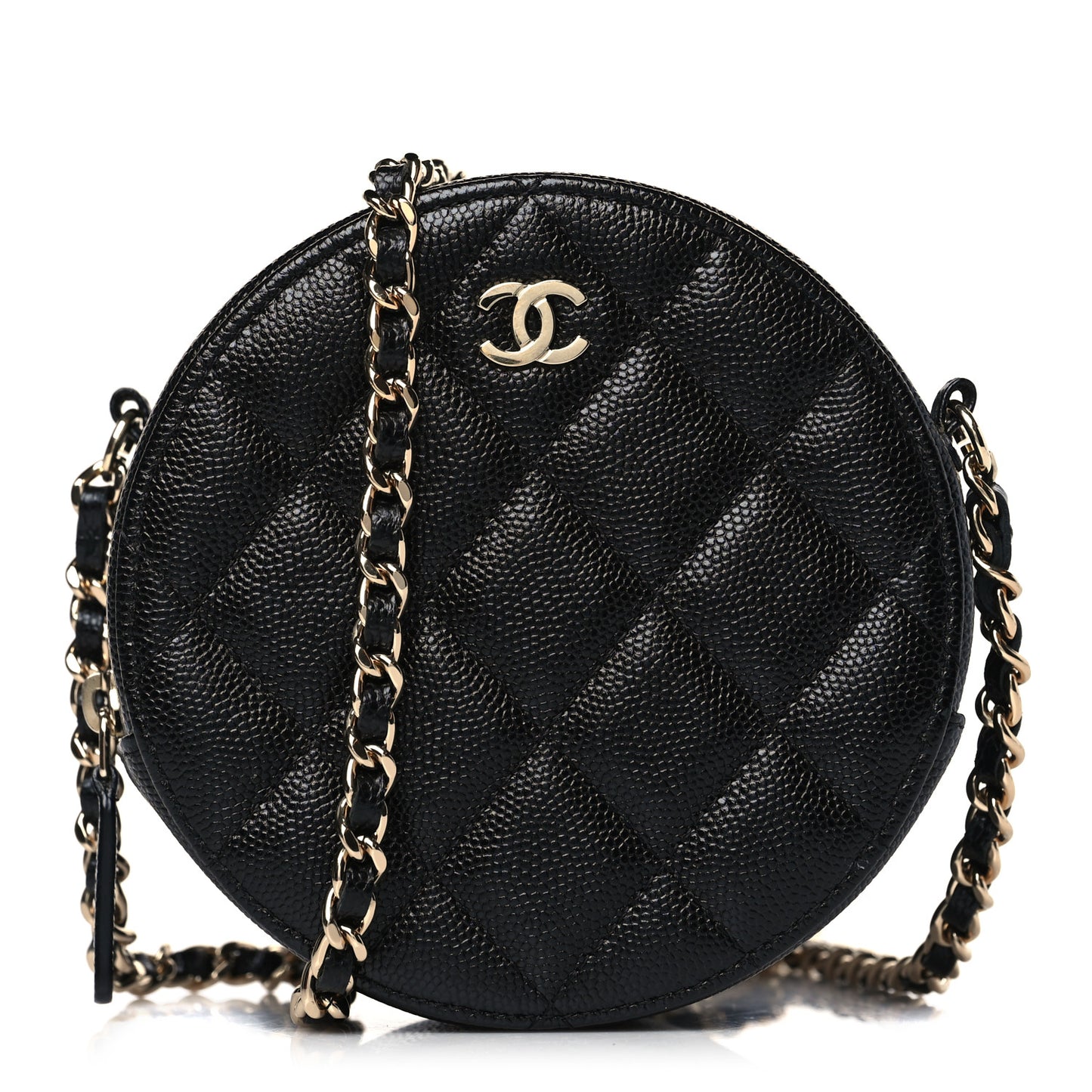 Caviar Quilted Small Round Bag With Chain Black