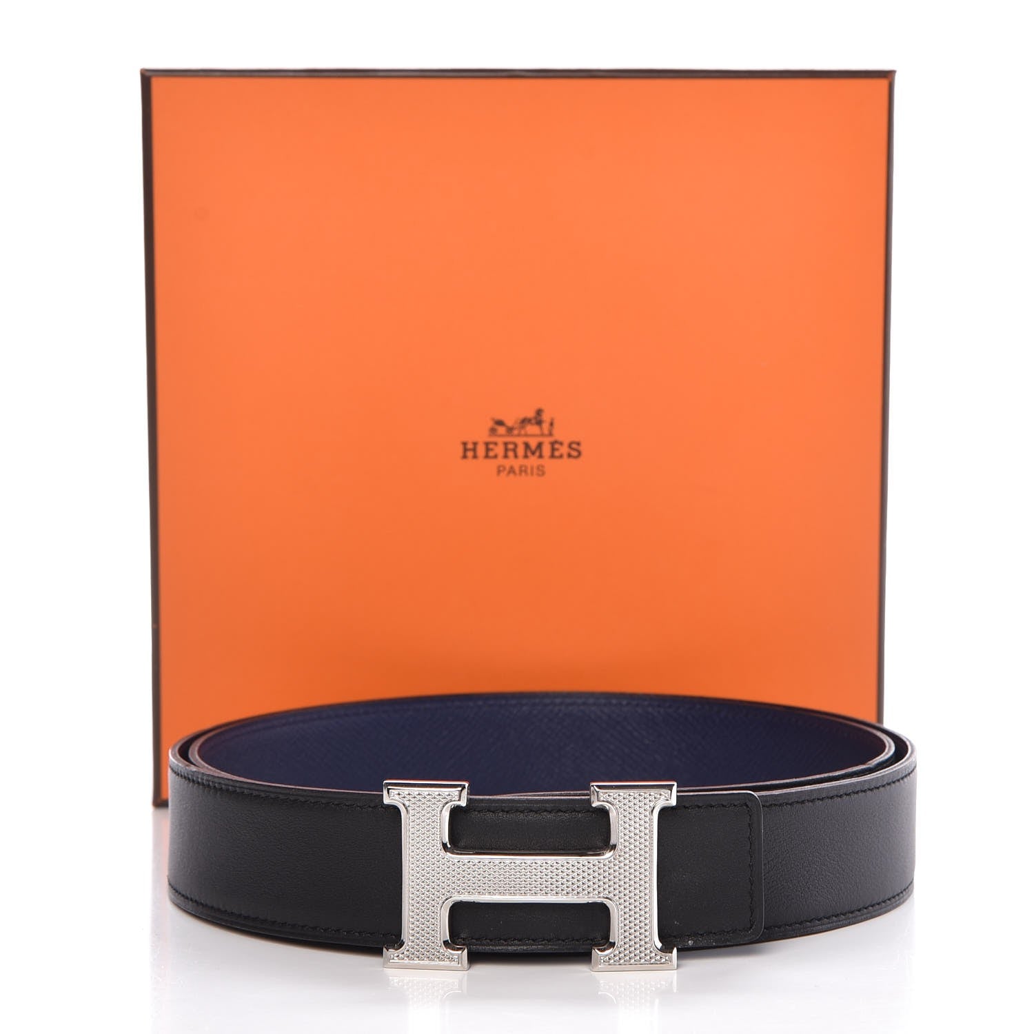 Hermes Epsom Swift 32mm Guilloche H Belt 100 Bleu Saphir Black 7 of 7