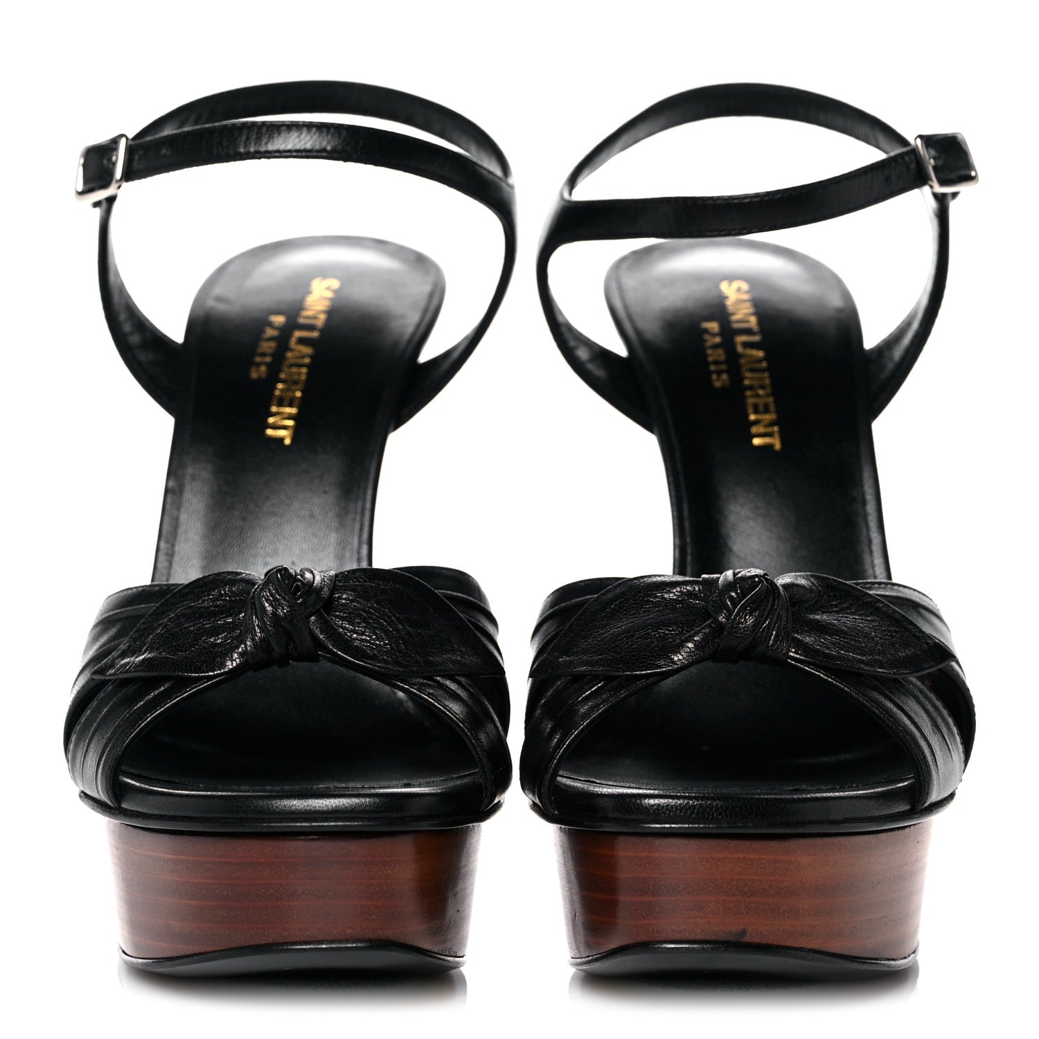 Saint Laurent Vendome Bianca Bow Platform Sandals 37 Black 2 of 10
