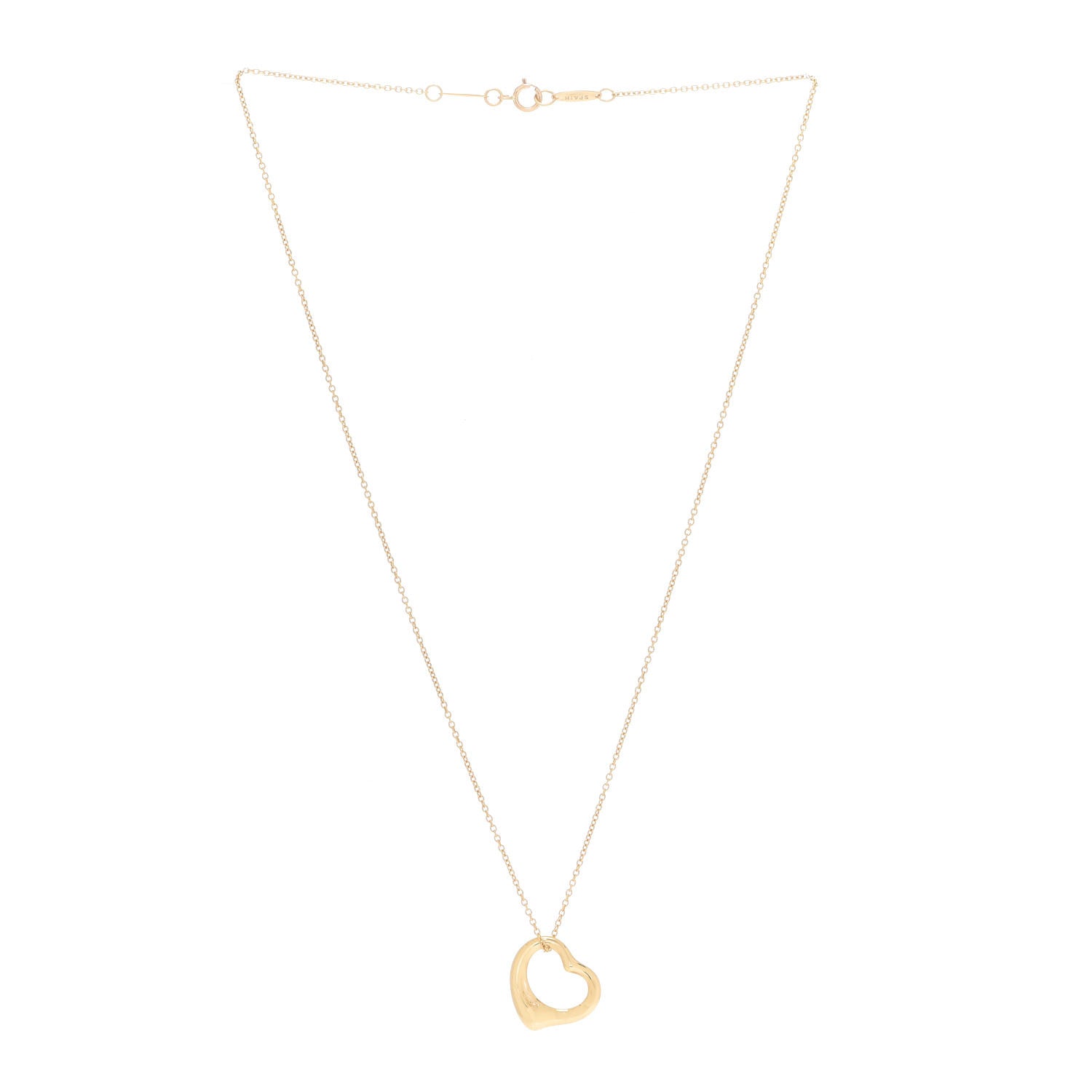 Tiffany 18K Yellow Gold 16mm Elsa Peretti Open Heart Pendant Necklace 3 of 7