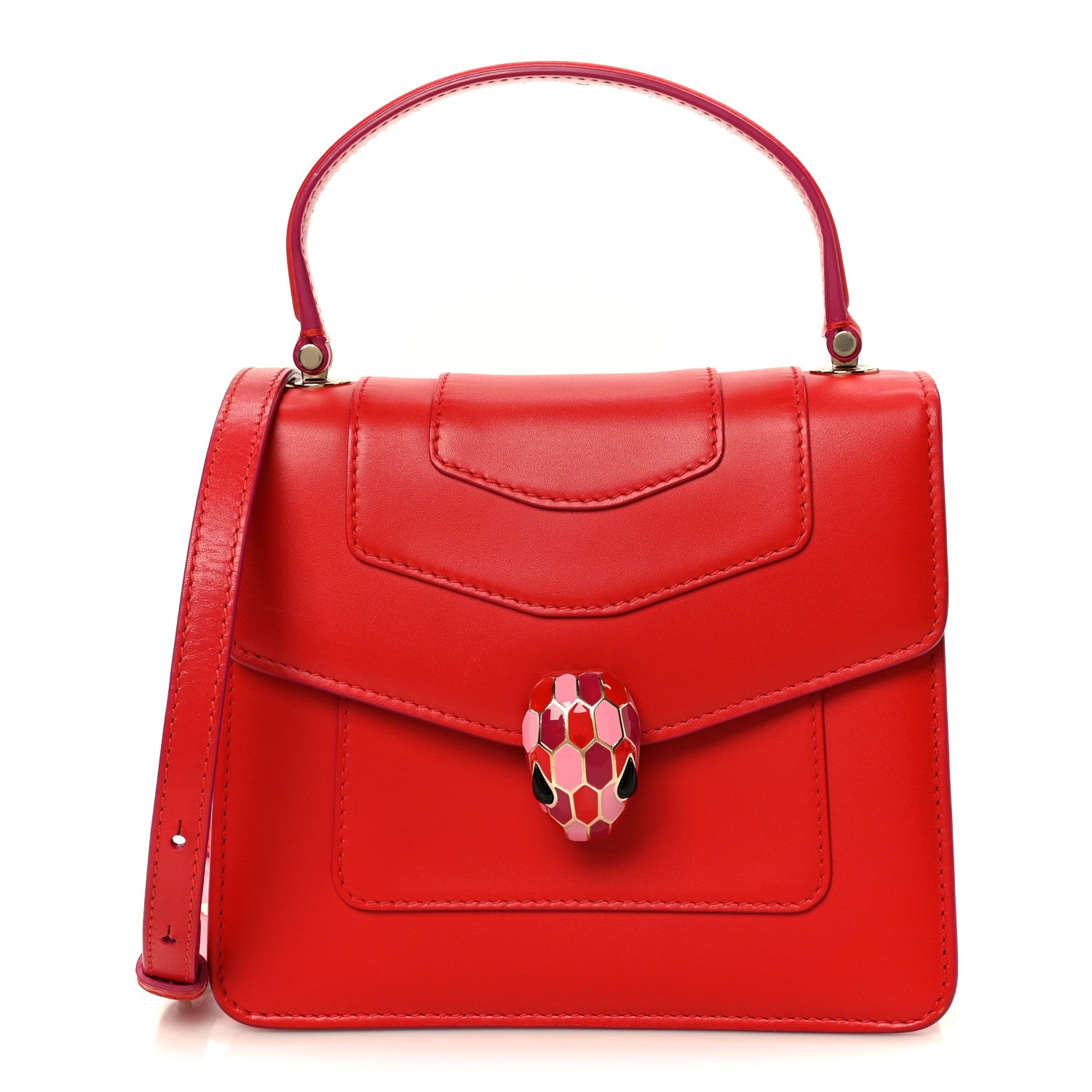 Bulgari Calfskin Serpenti Forever Top Handle Red 1 of 10