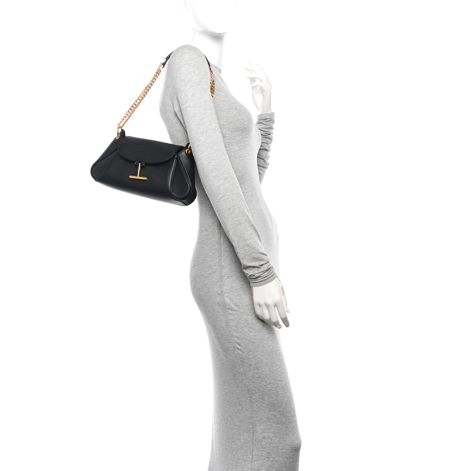 Tom Ford Natural Grain Calfskin Tara Chain Shoulder Bag Black 2 of 10
