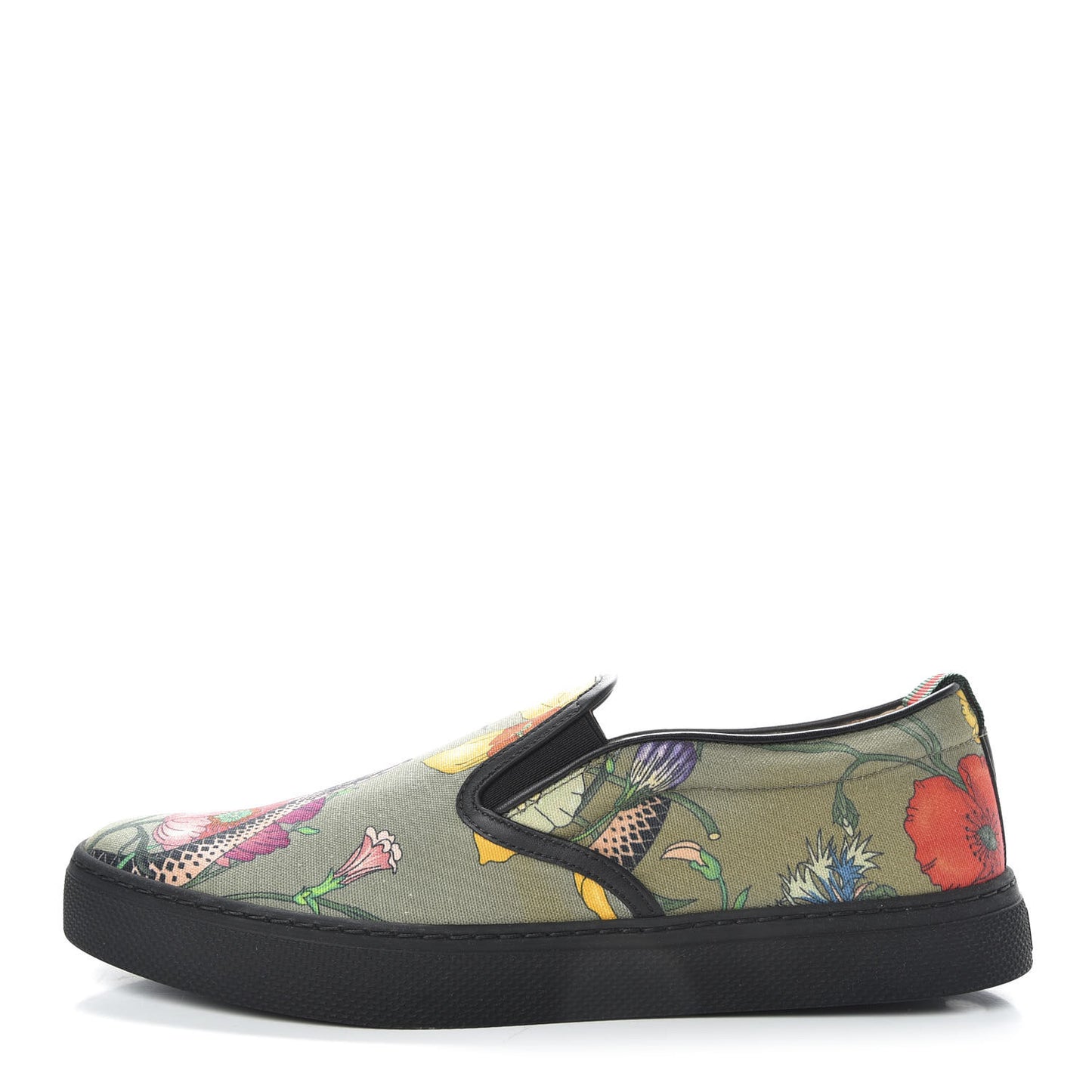 Canvas Miro Soft Calfskin Web Floral Snake Print Mens Dublin Slip On Sneakers 8 Militare Multicolor Black