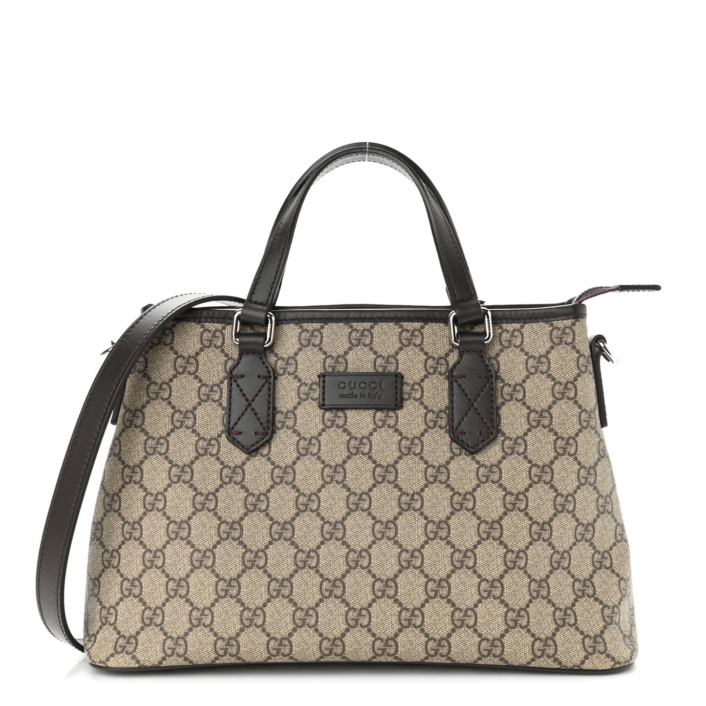 GG Supreme Monogram Small Zippered Tote Dark Brown