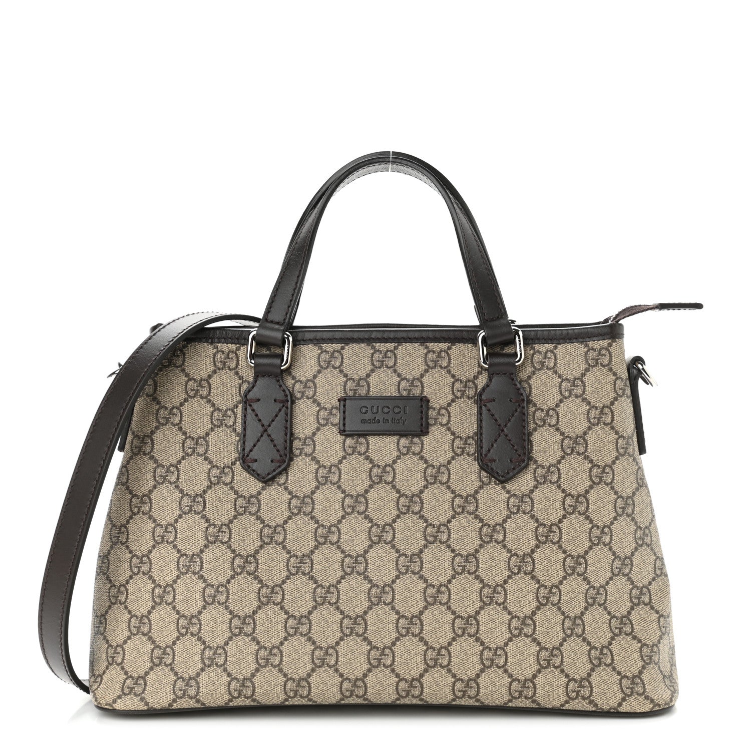 Gucci GG Supreme Monogram Small Zippered Tote Dark Brown 1 of 10