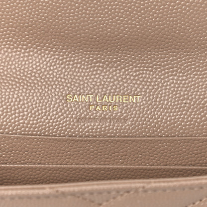 Saint Laurent Grain De Poudre Matelasse Chevron Small Monogram Envelope Wallet Dark Beige 6 of 13