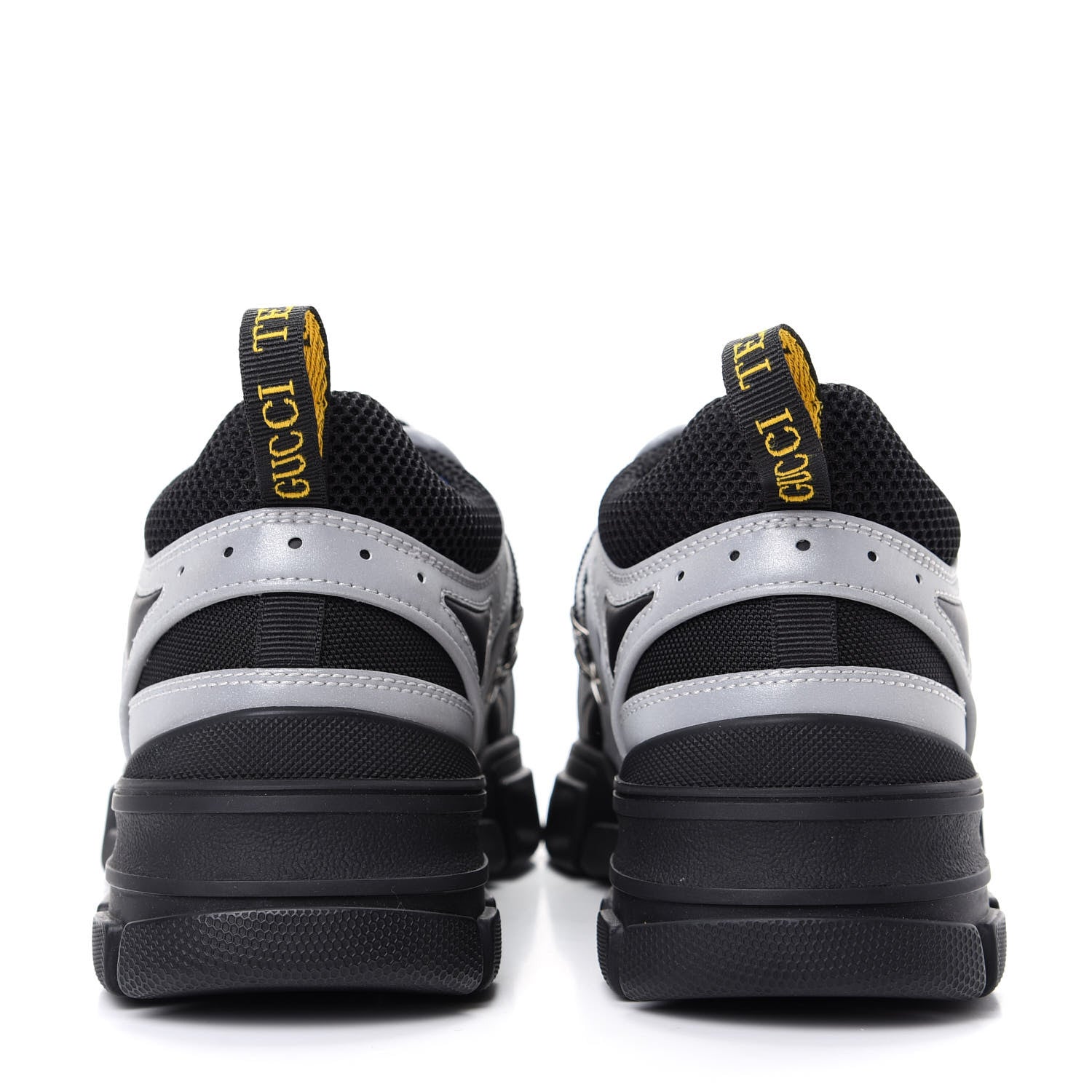 Gucci X SEGA Mesh Technical Canvas Calfskin Reflective Mens Flashtrek Sneakers 9 Silver Black 7 of 9