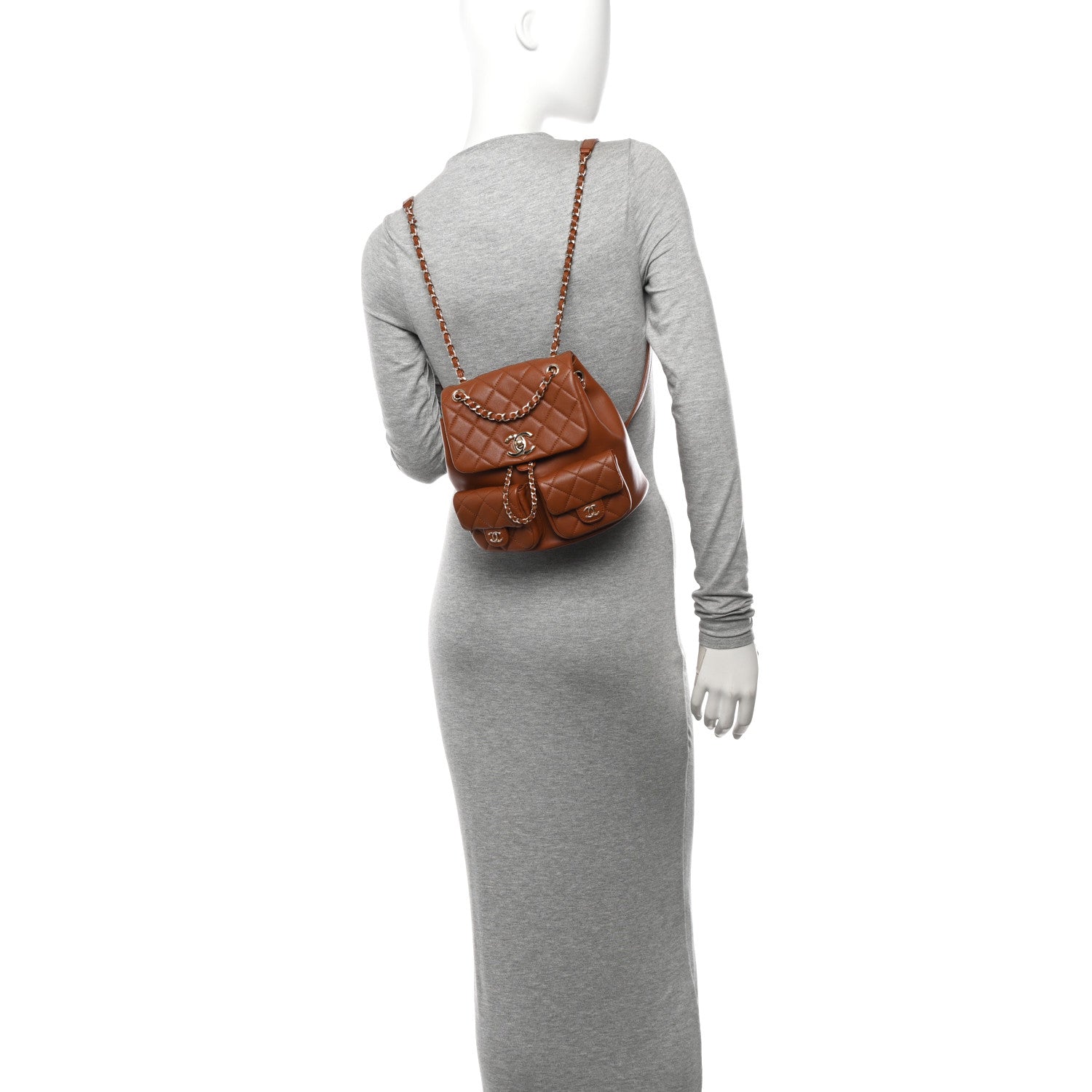 Chanel Calfskin Quilted Medium Duma Pockets Drawstring Backpack Brown 2 of 10