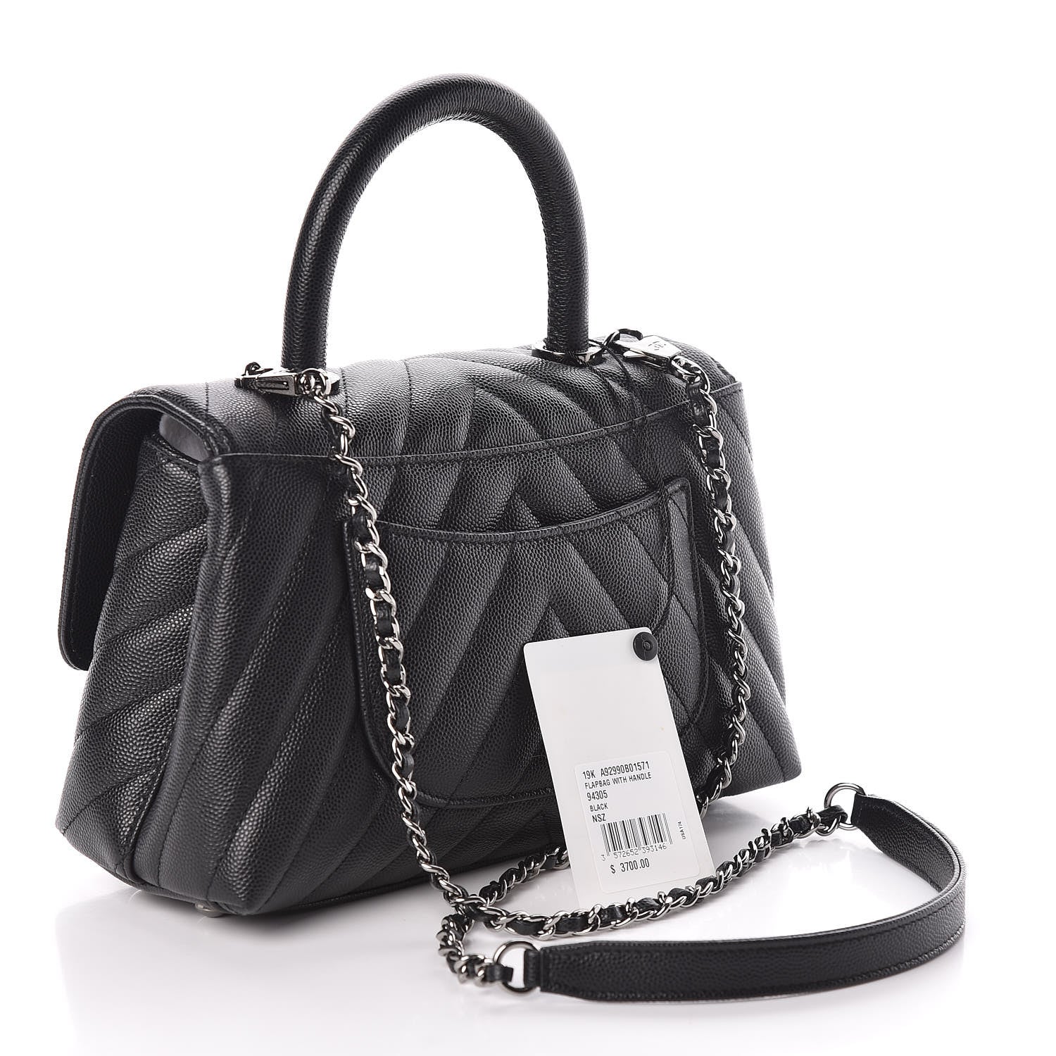 Chanel Caviar Chevron Quilted Mini Coco Handle Flap Black 3 of 10