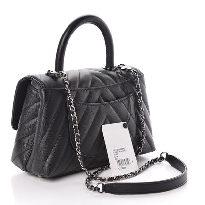 Chanel Caviar Chevron Quilted Mini Coco Handle Flap Black 3 of 10