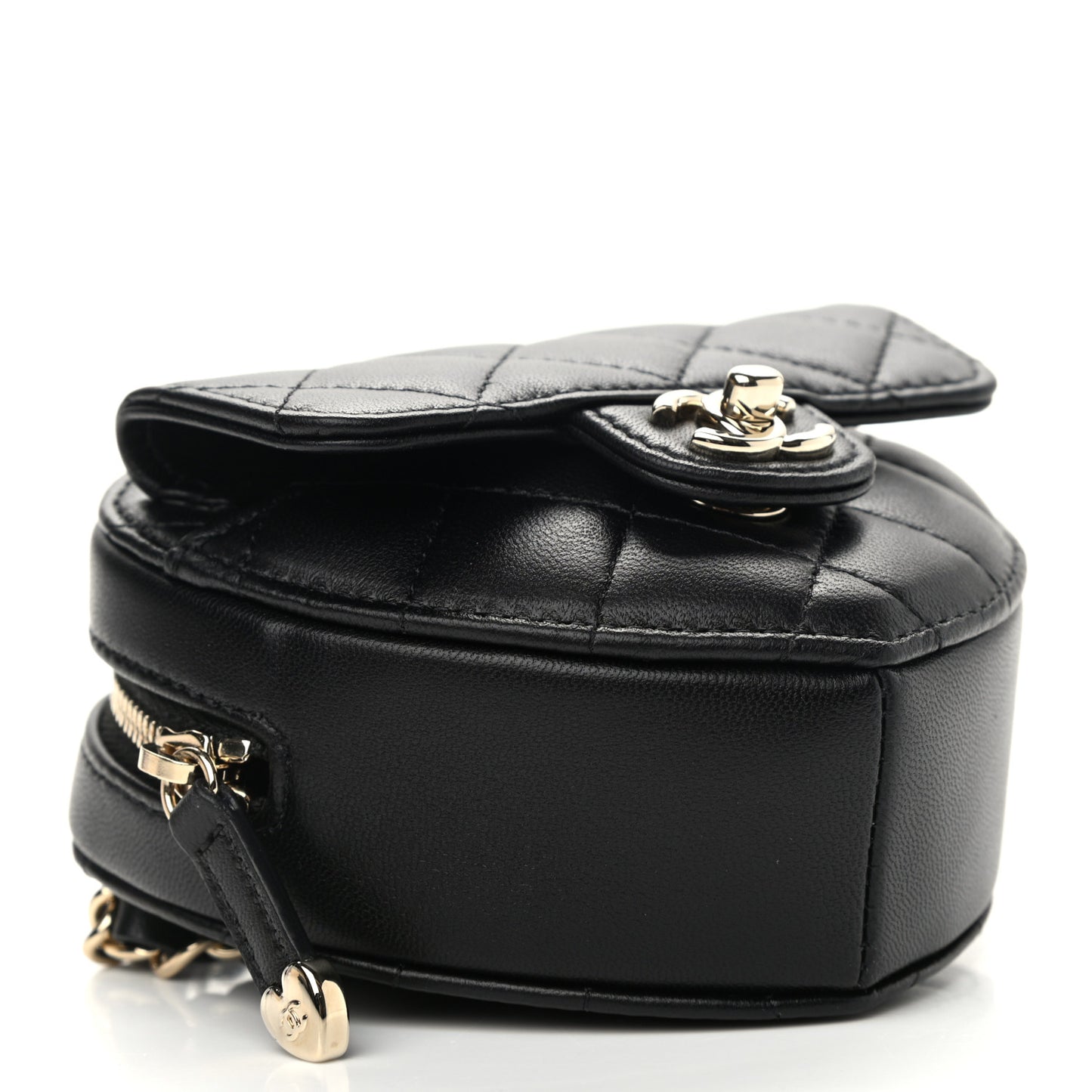 Lambskin Quilted CC In Love Heart Waist Belt Bag With Chain Black
