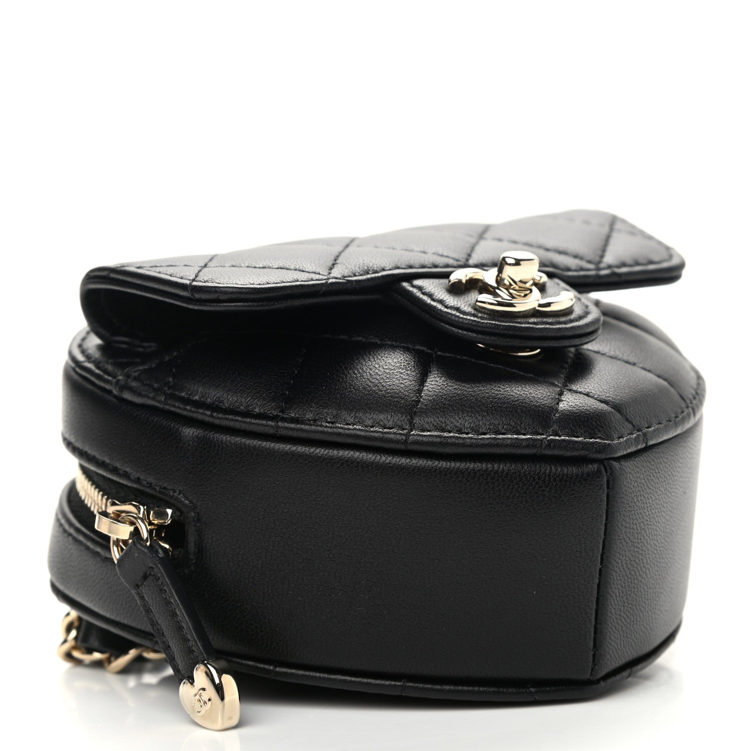 Chanel Lambskin Quilted CC In Love Heart Waist Belt Bag With Chain Black 3 of 11