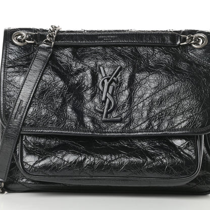 Saint Laurent Crinkled Calfskin Matelasse Monogram Medium Niki Chain Satchel Black 7 of 8