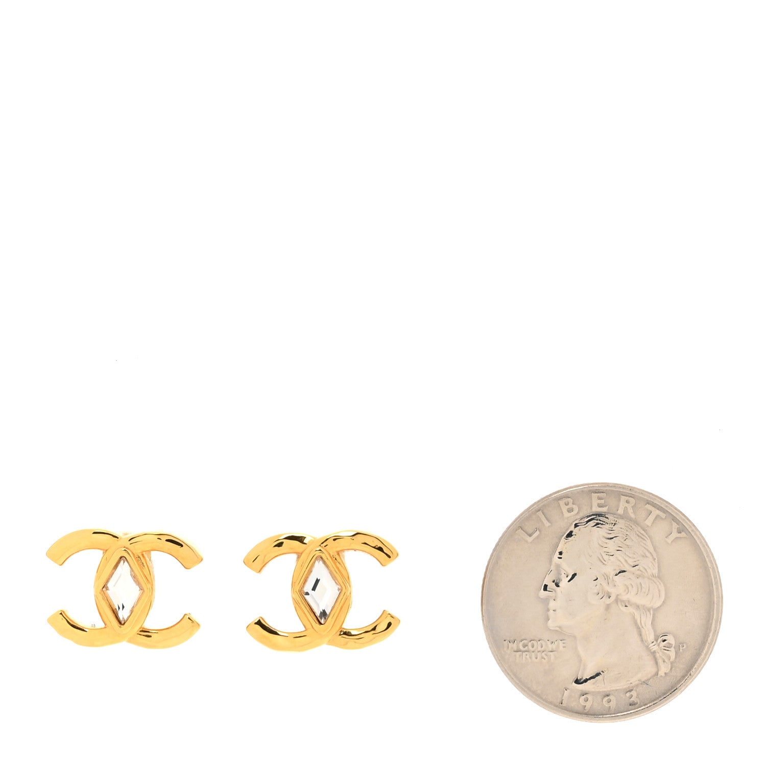 Chanel Metal Crystal CC Marquise Earrings Gold 2 of 4