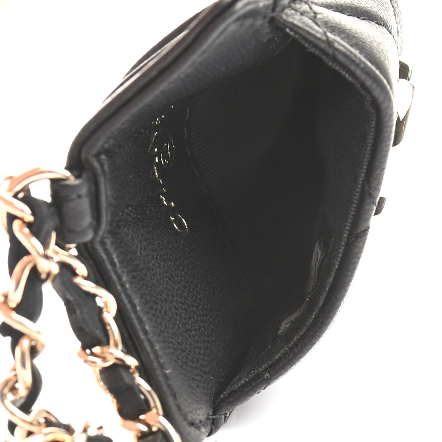 Chanel Lambskin Quilted Glitter Card Holder On Chain Black 5 of 8