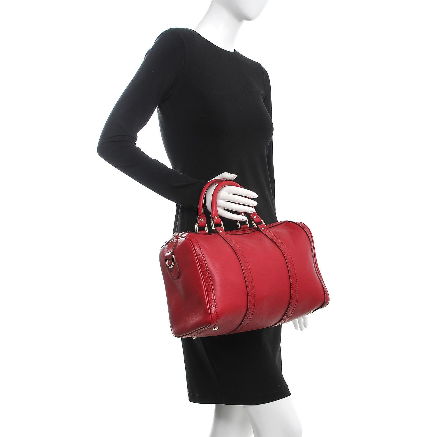 Gucci Calfskin Microguccissima Trim Medium Boston Raspberry Red 3 of 12
