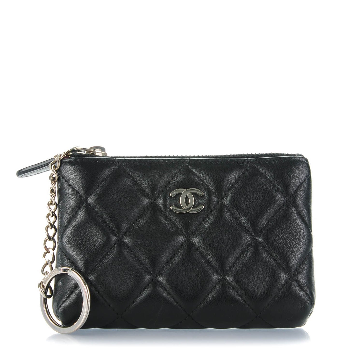 Lambskin Quilted Key Holder Case Black