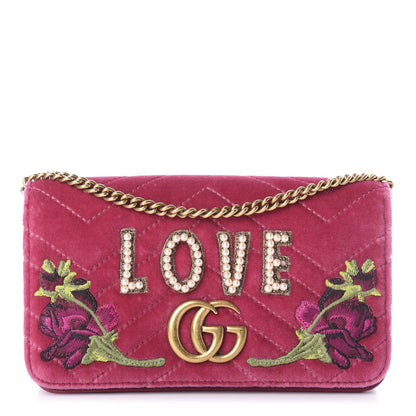 Gucci Velvet Matelasse Love Embroidered GG Marmont Mini Bag Light Raspberry Rose 1 of 13
